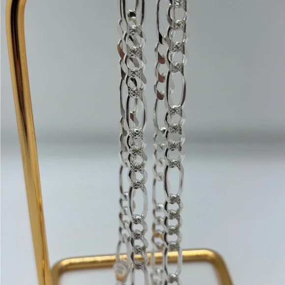 Solid 925 Silver Figaro link silver Chain for men diamond cut 24inch long